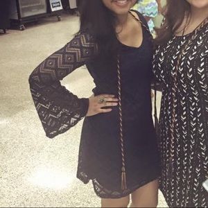 Long sleeve patterned navy dress